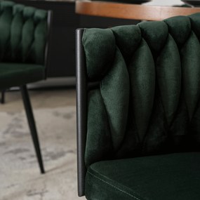 Krzesło Tapicerowane Plecione do Salonu ELENA Zielone Welurowe Nowoczesne Loft