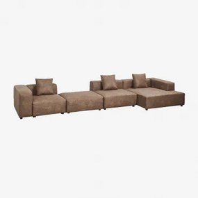 Sofa Modułowa Z Szezlongiem Prawym, 3-częściowa Z Wysokim Podłokietnikiem I Pufą (↔︎480 Cm) Bruna Zamsz W Kolorze Brązowej Kawy - Sklum