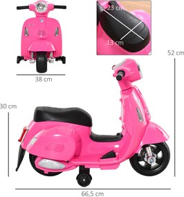 HOMCOM Motocykl elektryczny dla dzieci 6V, motocykl elektryczny z kółkami podporowymi, reflektorem, klaksonem 3 km/h dla 1,5-3 lat, Różowy | Aosom PL