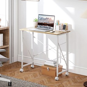 HOMCOM Biurko składane na kółkach, oszczędzające miejsce, stal, MDF, kolor naturalny | Aosom PL
