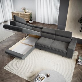 Masseno Narożnik VELISS z funkcją spania i pojemnikiem na pościel Narozniki L, Rozkładana sofa - Szary, CASTEL 93