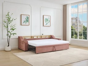 Łóżko wysuwane 2 x 80 x 200 cm ze skrzynią i portem USB - Tkanina - Różowe + Materac - ORAVAYA