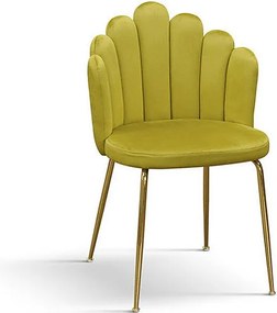 Zestaw 4 krzeseł z tkaniny z efektem aksamitu, żółta ochra, złote nogi - LILLE