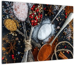 Obraz na szkle łyżek z przyprawami (70x50 cm)