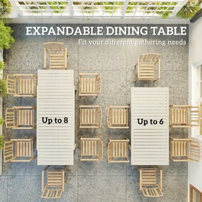 Outsunny Stół Ogrodowy Rozkładany 150/225 x 85 cm Aluminiowy Stół Jadalniany dla 6-8 Osób, Prostokątny z Listwami | Aosom PL