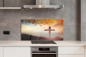 Szkło do Kuchni na Ścianę Krzyż na tle Drzewa Życia
