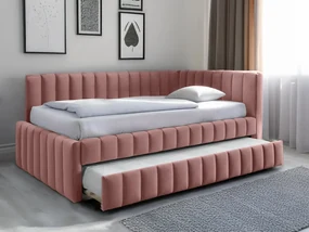 Łóżko tapicerowane COMFINO VELVET z wysuwanym miejscem do spania 120x200 cm, różowe