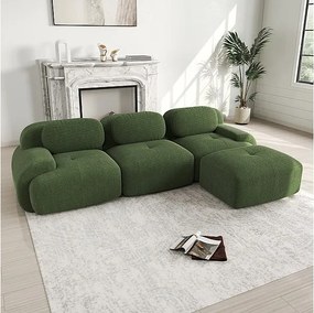 Modułowa sofa narożna 3-osobowa - z Welur - z 3 poduszkami i pufą - 298x178x75cm - Zielony