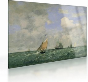 Obraz na szkle - Eugène Boudin, Ships and Sailing Boats Leaving Le Havre, reprodukcje (70x50 cm)
