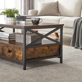 Stolik kawowy TAYLOR 100x55 cm z szufladami, rustykalny brązowy