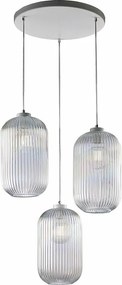 Krizia lampa wisząca 3 światła, białe lakierowane żelazo, szkło dmuchane paski, regulowane kable, nowoczesna