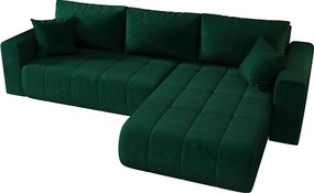 Narożnik z funkcją spania MILO Monolith 37 zielony prawy sofa w kształcie L z pojemnikiem na pościel sofa do salonu, sofa rozkładana, sofa z pojemnikiem