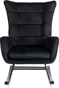 Fotel Bujany na Biegunach Uszak Wypoczynkowy JACKSON Czarny Welurowy do Salonu Nowoczesny