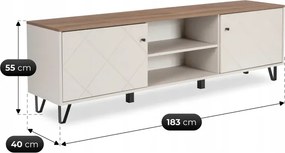 Szafka RTV do Salonu BACARDI 183 cm Kaszmir/Dąb Castello Japandi