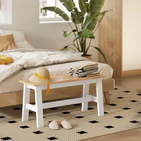 HOMCOM Ławka dla 2, drewniana w dębowym wyglądzie, stabilizująca poprzeczka, do salonu, jadalni, korytarza, drewno kauczukowe, Biała