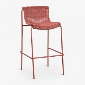 Zestaw 2 Wysokich Stołków Z Rattanu Syntetycznego I Żelaza Revia Terracota & ↑75 Cm - Sklum