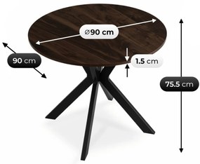 Stół Okrągły LAUREN 90 cm Orzech/Czarny Loft Nowoczesny