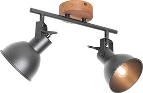 Industrialny reflektor czarny z drewnem, regulowany, 2-światłowy - Tommy