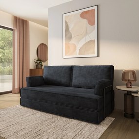 Masseno Sofa piankowa SILAR z funkcją spania, Kanapa z pianki do salonu, Bezmontażowa, Tkanina sztruksowa – Czarny POSO 135