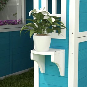 Outsunny Domek Ogrodowy dla Dzieci, Drewniany Domek Zabaw z Oknami, Doniczkami, 3-8 Lat, Niebieski