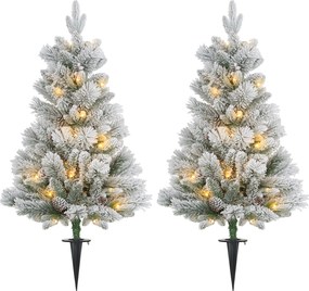 HOMCOM Sztuczna Choinka 90 cm z LED Światełkami, Ognioodporna, na Metalowej Podstawie, Zielony+Biały