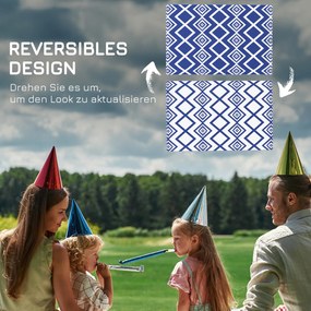 Outsunny Dywan Zewnętrzny Dywan Tarasowy, Odporny Na Warunki Atmosferyczne, Współczesny Design, 182 cm x 274 cm x 0,3 cm, Niebieski + Biały