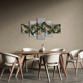 Obraz - Złoto - zielone tropikalne liście (125x70 cm)