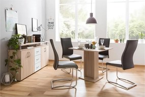 Kwadratowy stół jadalniany Gustave 80x80 cm dekor dębowy, 2-4 osoby, centralna noga, styl klasyczny, produkcja europejska