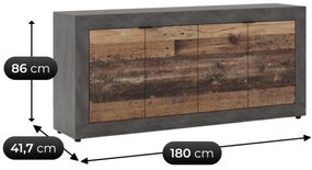Komoda Czterodrzwiowa BLAGO 180 cm Ciemny Dąb/Czarny Loft