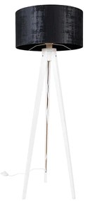 Nowoczesna lampa podłogowa statyw biały z czarnym aksamitnym kloszem 50 cm - Tripod Classic Nowoczesny Oswietlenie wewnetrzne