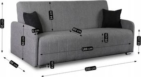 Sofa z Funkcją Spania ASPEN Wersalka Rozkładana Dwuosobowa Szara Nowoczesna do Salonu