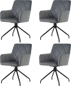 Zestaw 4 obrotowych krzeseł 360° Velvet - 85 x 60 x 46 cm - tapicerowany fotel z 4 metalowymi nogami - czarny
