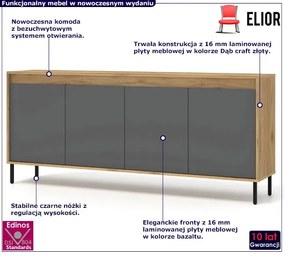 Komoda Czterodrzwiowa Na Nóżkach Dąb Craft + Bazalt Flavex