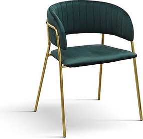 Zestaw 4 krzeseł w zielonej tkaninie z efektem aksamitu, złota rama - ORCHIES
