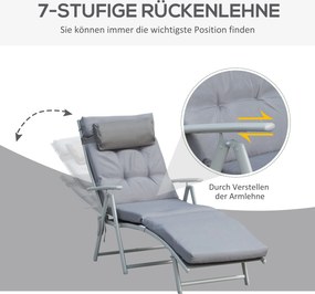 Lezaki balkonowe Outsunny - leżak ogrodowy 137x63,5cm, leżak metalowy szary, leżak składany na zewnątrz | Aosom PL