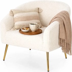Fotel wypoczynkowy boucle kremowy + złoty A1-T38