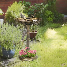 Outsunny Poidło dla Ptaków z Statuetkami, 2 Baseny, Plastik, Antyczny Wygląd, 49,5 dł. x 38 szer. x 81 wys. cm, Brązowy