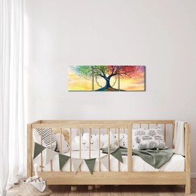 Obraz – Malowane drzewo czterech pór roku (z zegarem) (90x30 cm)