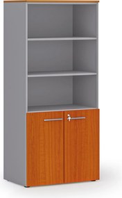 Szafa biurowa z drzwiami niskimi PRIMO GRAY, 800 x 500 x 1781 mm, szary/czereśnia