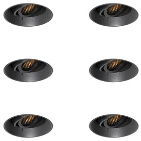 Zestaw 6 nowoczesnych reflektorów wpuszczanych czarnych GU10 okrągłych bezramkowych - Oneon Honey