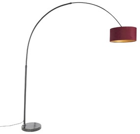 Luk Łukowa lampa stojąca z czarnym welurowym kloszem w kolorze czerwonym i ze złotem 50 cm - XXL Nowoczesny Oswietlenie wewnetrzne