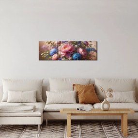 Obraz - Stół pełen kwiatów (z zegarem) (90x30 cm)