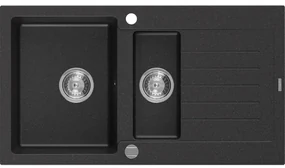 Mexen Matias zlewozmywak granitowy 1,5-komorowy z ociekaczem 900 x 505 mm, czarny/srebrny metalik, syfon chrom - 6502901505-73