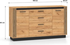 Komoda z szufladami Clawi 06 - 160 cm - dąb craft złoty / czarny