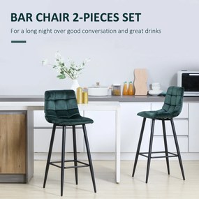 HOMCOM Stołki Barowe 2 szt., Nowoczesny Design, Miękkie Siedzisko, Stalowa Rama, 42 x 47 x 105 cm, Zielony
