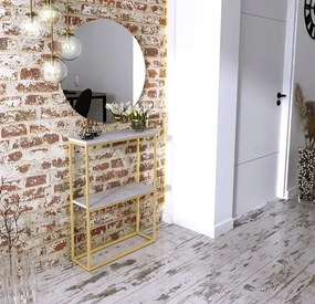 Nowoczesna konsola z półkami złoty + beton - Carello 3X