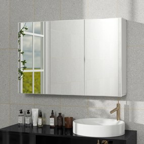 HOMCOM Szafa łazienkowa z lustrem, szafka z 3 lustrowanymi drzwiami, montaż na ścianie, 90 x 15,5 x 60 cm, płyta wiórowa, Biała | Aosom PL