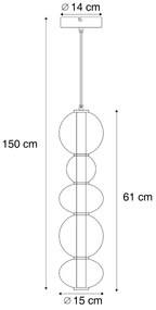 Lampa wisząca Art Deco czarna z przydymionym i przezroczystym szkłem, 5-punktowa z LED - Lizzy ArtDeco Oswietlenie wewnetrzne