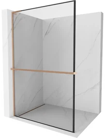 Mexen Kioto+ L ścianka prysznicowa z półką Walk-in 90 x 200 cm, czarny wzór, miedź szczotkowana - 800-090-123-65-70