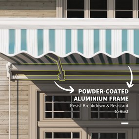 Outsunny Markiza balkonowa przegubowa, manualna, z korbką, biało-zielona, 395x245cm | Aosom PL